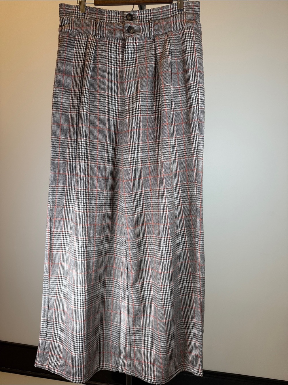 Commense Brown, Tan, Orange Plaid Wide Leg Trousers | Size XL